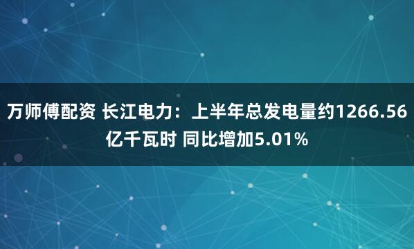 万师傅配资 长江电力：上半年总发电量约1266.56亿千瓦时 同比增加5.01%